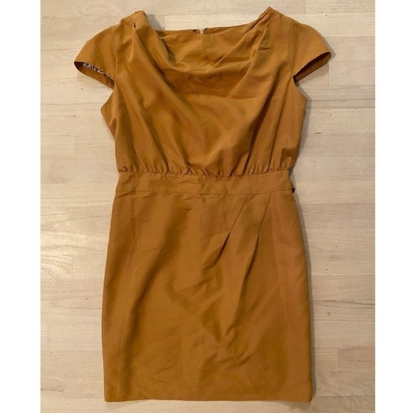 Cowl Neck Dress - Mustard Stripe